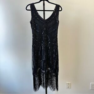 Elegant Black Beaded Fringe Dress size S